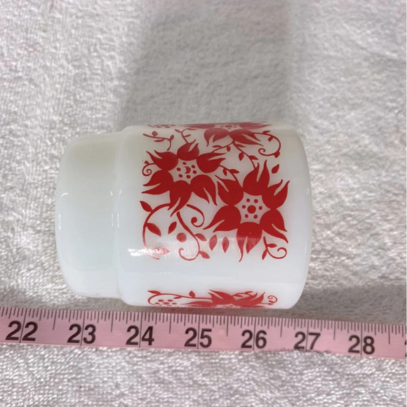 Vintage Anchor Hocking Fire King Red Flower Milk  Glass Stacking Mug - Picture 11 of 11